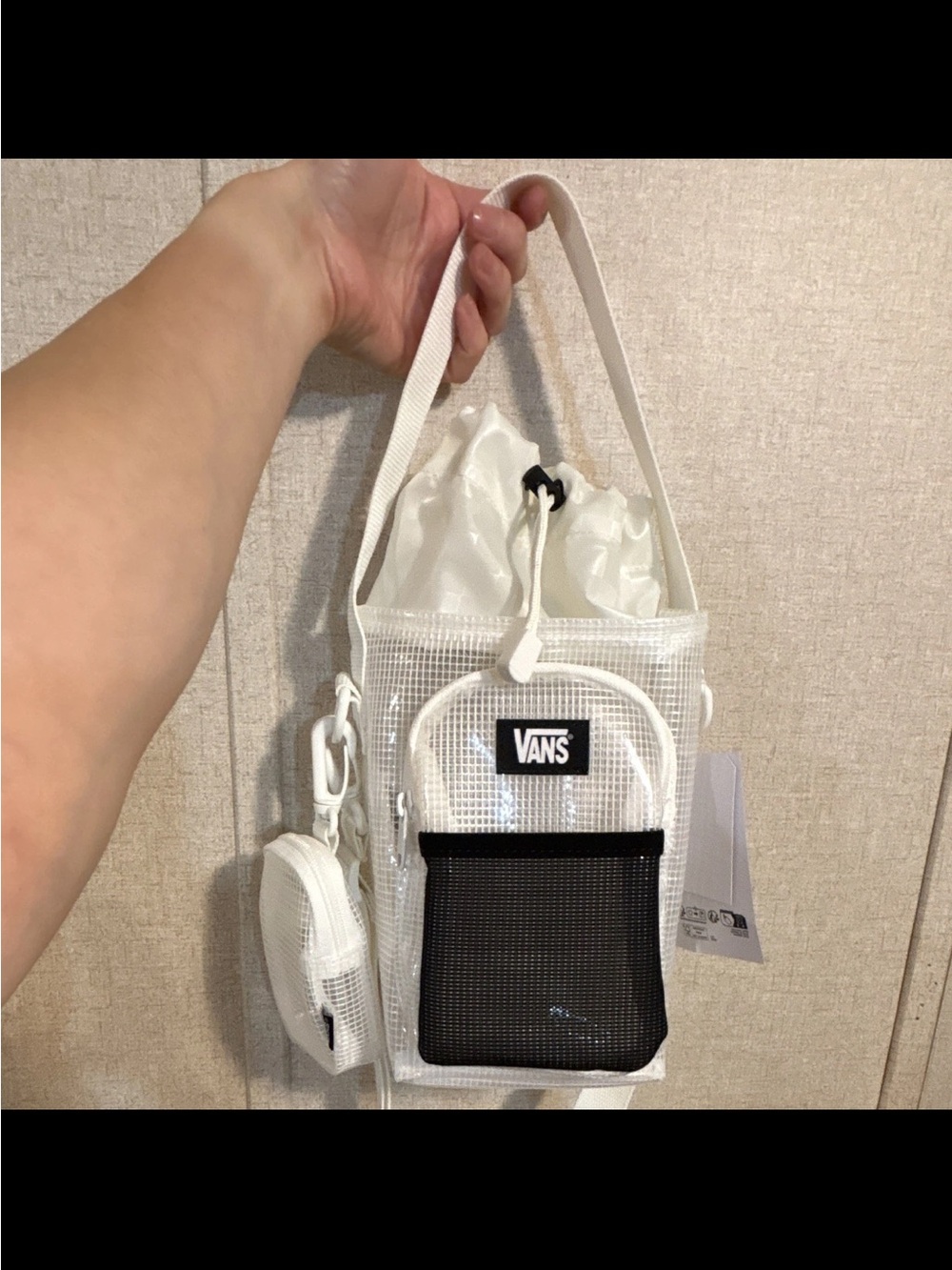 Vans Junipero water White Clear Mesh Crossbody with Black Front Pocket